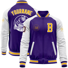 Charger l&#39;image dans la galerie, Custom Purple Gold-White Bomber Varsity Letterman Two Tone Zipper Jacket
