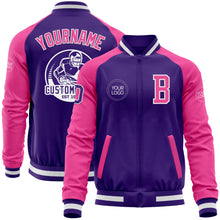 Laden Sie das Bild in den Galerie-Viewer, Custom Purple Pink-White Bomber Varsity Letterman Two Tone Zipper Jacket
