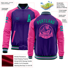 Laden Sie das Bild in den Galerie-Viewer, Custom Purple Aqua Black-Pink Bomber Varsity Letterman Two Tone Zipper Jacket
