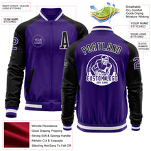 Charger l&#39;image dans la galerie, Custom Purple Black-White Bomber Varsity Letterman Two Tone Zipper Jacket
