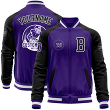 Charger l&#39;image dans la galerie, Custom Purple Black-White Bomber Varsity Letterman Two Tone Zipper Jacket
