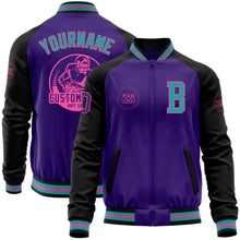 Laden Sie das Bild in den Galerie-Viewer, Custom Purple Aqua Pink-Black Bomber Varsity Letterman Two Tone Zipper Jacket
