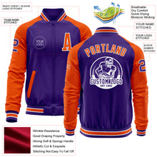 Laden Sie das Bild in den Galerie-Viewer, Custom Purple Orange-White Bomber Varsity Letterman Two Tone Zipper Jacket
