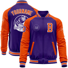 Laden Sie das Bild in den Galerie-Viewer, Custom Purple Orange-White Bomber Varsity Letterman Two Tone Zipper Jacket
