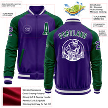 Charger l&#39;image dans la galerie, Custom Purple Kelly Green-White Bomber Varsity Letterman Two Tone Zipper Jacket
