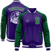 Charger l&#39;image dans la galerie, Custom Purple Kelly Green-White Bomber Varsity Letterman Two Tone Zipper Jacket
