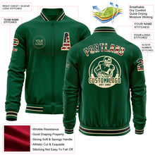 Charger l&#39;image dans la galerie, Custom Kelly Green Vintage USA Flag Cream-Black Bomber Varsity Letterman Zipper Jacket
