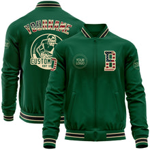 Charger l&#39;image dans la galerie, Custom Kelly Green Vintage USA Flag Cream-Black Bomber Varsity Letterman Zipper Jacket
