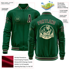 Charger l&#39;image dans la galerie, Custom Kelly Green Black-Cream Bomber Varsity Letterman Zipper Jacket
