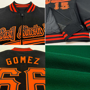 Custom Kelly Green Cream-Black Bomber Varsity Letterman Zipper Jacket