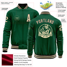 Загрузить изображение в средство просмотра галереи, Custom Kelly Green Cream-Black Bomber Varsity Letterman Zipper Jacket
