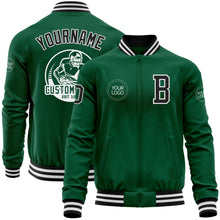 Charger l&#39;image dans la galerie, Custom Kelly Green Black-White Bomber Varsity Letterman Zipper Jacket
