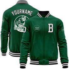 Charger l&#39;image dans la galerie, Custom Kelly Green White-Black Bomber Varsity Letterman Zipper Jacket
