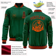 Load image into Gallery viewer, Custom Kelly Green Black-Orange Bomber Varsity Letterman Zipper Jacket
