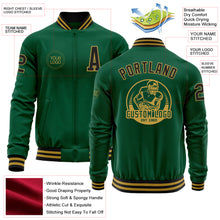 Charger l&#39;image dans la galerie, Custom Kelly Green Black-Old Gold Bomber Varsity Letterman Zipper Jacket
