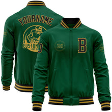 Charger l&#39;image dans la galerie, Custom Kelly Green Black-Old Gold Bomber Varsity Letterman Zipper Jacket
