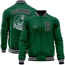 Charger l&#39;image dans la galerie, Custom Kelly Green Black-Gray Bomber Varsity Letterman Zipper Jacket
