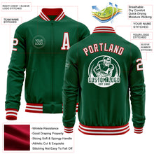 Загрузить изображение в средство просмотра галереи, Custom Kelly Green White-Red Bomber Varsity Letterman Zipper Jacket
