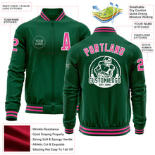 Charger l&#39;image dans la galerie, Custom Kelly Green Pink-White Bomber Varsity Letterman Zipper Jacket
