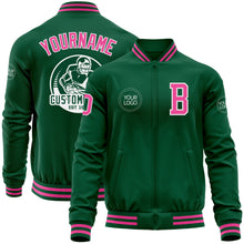 Charger l&#39;image dans la galerie, Custom Kelly Green Pink-White Bomber Varsity Letterman Zipper Jacket
