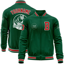 Загрузить изображение в средство просмотра галереи, Custom Kelly Green Red-White Bomber Varsity Letterman Zipper Jacket
