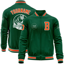 Загрузить изображение в средство просмотра галереи, Custom Kelly Green Orange-White Bomber Varsity Letterman Zipper Jacket
