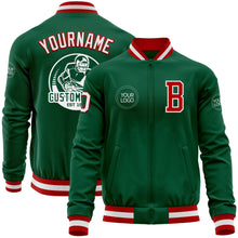 Charger l&#39;image dans la galerie, Custom Kelly Green Red-White Bomber Varsity Letterman Zipper Jacket
