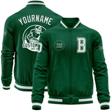 Charger l&#39;image dans la galerie, Custom Kelly Green White Bomber Varsity Letterman Zipper Jacket
