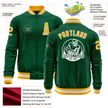 Load image into Gallery viewer, Custom Kelly Green Gold-White Bomber Varsity Letterman Zipper Jacket
