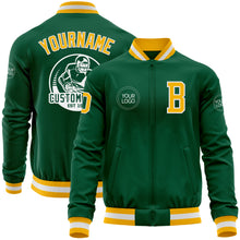 Load image into Gallery viewer, Custom Kelly Green Gold-White Bomber Varsity Letterman Zipper Jacket
