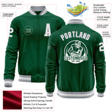 Charger l&#39;image dans la galerie, Custom Kelly Green White-Gray Bomber Varsity Letterman Zipper Jacket
