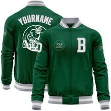 Charger l&#39;image dans la galerie, Custom Kelly Green White-Gray Bomber Varsity Letterman Zipper Jacket
