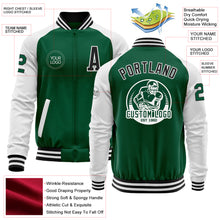 Charger l&#39;image dans la galerie, Custom Kelly Green Black=White Bomber Varsity Letterman Two Tone Zipper Jacket
