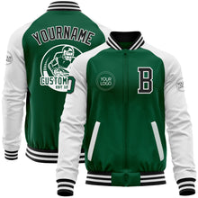 Charger l&#39;image dans la galerie, Custom Kelly Green Black=White Bomber Varsity Letterman Two Tone Zipper Jacket
