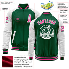 Charger l&#39;image dans la galerie, Custom Kelly Green Pink=White Bomber Varsity Letterman Two Tone Zipper Jacket
