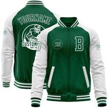 Charger l&#39;image dans la galerie, Custom Kelly Green White Bomber Varsity Letterman Two Tone Zipper Jacket
