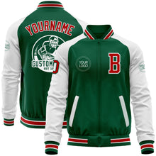 Load image into Gallery viewer, Custom Kelly Green Red-White Bomber Varsity Letterman Two Tone Zipper Jacket
