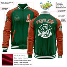 Load image into Gallery viewer, Custom Kelly Green Texas Orange-White Bomber Varsity Letterman Two Tone Zipper Jacket
