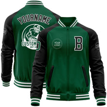 Load image into Gallery viewer, Custom Kelly Green Black-White Bomber Varsity Letterman Two Tone Zipper Jacket
