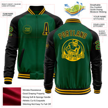 Charger l&#39;image dans la galerie, Custom Kelly Green Black-Gold Bomber Varsity Letterman Two Tone Zipper Jacket
