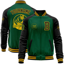 Charger l&#39;image dans la galerie, Custom Kelly Green Black-Gold Bomber Varsity Letterman Two Tone Zipper Jacket
