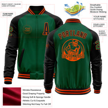 Laden Sie das Bild in den Galerie-Viewer, Custom Kelly Green Black-Orange Bomber Varsity Letterman Two Tone Zipper Jacket
