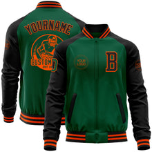 Charger l&#39;image dans la galerie, Custom Kelly Green Black-Orange Bomber Varsity Letterman Two Tone Zipper Jacket
