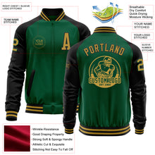 Charger l&#39;image dans la galerie, Custom Kelly Green Old Gold-Black Bomber Varsity Letterman Two Tone Zipper Jacket
