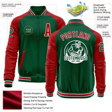 Load image into Gallery viewer, Custom Kelly Green Red-White Bomber Varsity Letterman Two Tone Zipper Jacket
