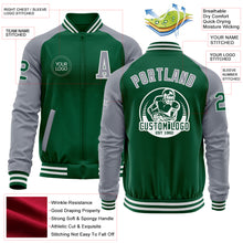 Charger l&#39;image dans la galerie, Custom Kelly Green Gray-White Bomber Varsity Letterman Two Tone Zipper Jacket
