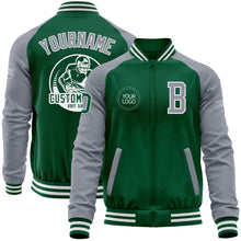 Charger l&#39;image dans la galerie, Custom Kelly Green Gray-White Bomber Varsity Letterman Two Tone Zipper Jacket
