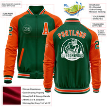 Charger l&#39;image dans la galerie, Custom Kelly Green Orange-White Bomber Varsity Letterman Two Tone Zipper Jacket
