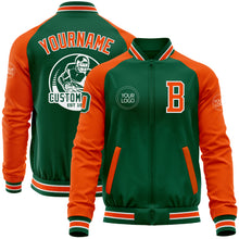 Charger l&#39;image dans la galerie, Custom Kelly Green Orange-White Bomber Varsity Letterman Two Tone Zipper Jacket
