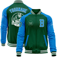 Charger l&#39;image dans la galerie, Custom Kelly Green Powder Blue-White Bomber Varsity Letterman Two Tone Zipper Jacket
